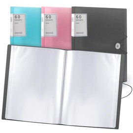 A4 Display Folder,60 Pockets A4 Display Folders, Display Book Folder with Plastic Sleeves and Safety Rope Presentation Folders Document Project Folder for School and Offices (Black)