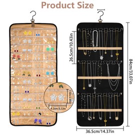 bssmmai Jewellery Organiser Hanging, Jewellery Storage Hanging Double-Sided Necklace Storage with 48 Pockets and 3 Metal Hooks, Chain Organiser Can Be Used on Wardrobe, Jewellery Holder Wall