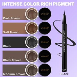 LAVONE Eyeliner Set - Waterproof Makeup Kit with Liquid eyeliner Pencil, Gel Eyeliner & Angled Eye liner Brush, Waterproof, Smudge Resistant, Long Lasting Formula - Ash Brown