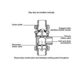 Watts 88006822 1/2 LF9D 1/2 Inch Forged Brass Dual Check Valve with Inchtermediate Atmospheric Vent, Female Union Inchlet And Outlet Connections