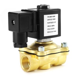 QWORK® Brass Solenoid Valve, G1/2 Inch 220 V AC, Powerless Closed Solenoid Valve, Solenoid Valve, for Water, Air and Oil
