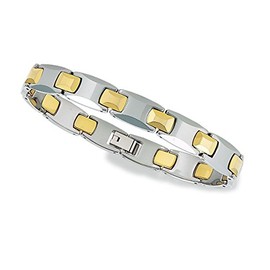 Men's Tungsten Carbide Bracelet with Ionic Plated Connector Links Gold Plated