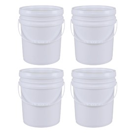 Afromy 4 Packs Food Grade Bucket Pail with Plastic Handles and Lid, Plastic Bucket Pail Container with Lid, 7 Gallon, White