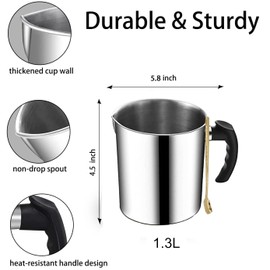 Candle Making Pouring Pot, 1300ml Wax Pouring Pot Candle Making Pitcher with Heat-Resistant Handle and Dripless Pouring Spout Design with Candle Jars, Wicks, Stickers and Wicks Centering Device