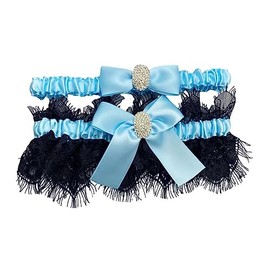 NBCMVMV - Juego de liga de boda de encaje para mujer, 2 piezas para novia con tira de distancia, juego de ligas elásticas para graduación, Azul, Talla única