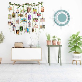 Otoevin Hanging Photo Display Wall Decor,Artificial Hemp Rope Vine Tree Plant DIY Picture Photo Frame Collage Set with 40 Colorful Clips and 8 Butterfly Decor，39.3x31.5 Inch