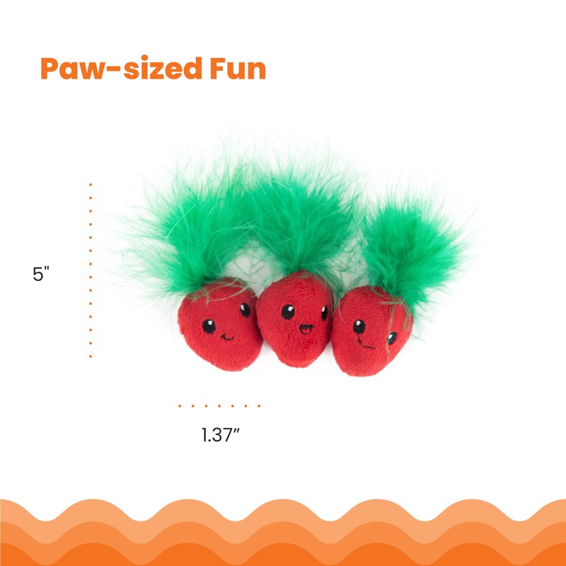 Catstages Strawbabies 3-Pack Catnip Cat Toys for Dental Health, Feather