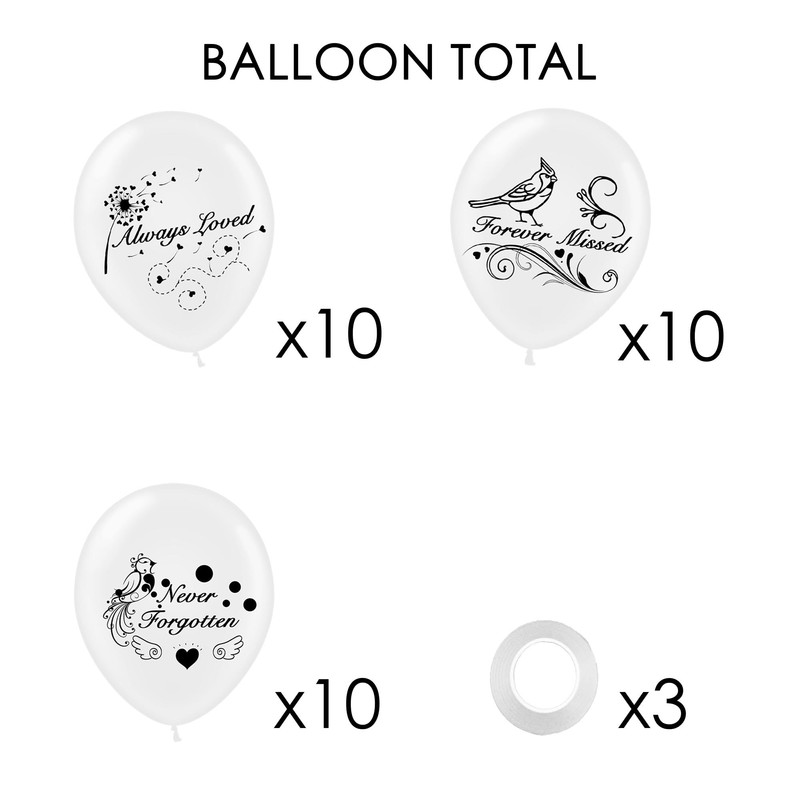 Memorial Remembrance Balloons 30 Pieces 12" White Funeral Themed Memorial