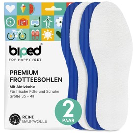 biped 2 Pairs of Barefoot Soles, Terry Cloth Insoles Made of Cotton and Soft Activated Carbon Latex Foam, Washable Shoe Insoles Against Foot Odour, for Hygienic Freshness in the Shoe z2770 (38)