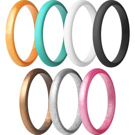 ThunderFit Stackable Silicone Wedding Rings for Women, Thin Rubber Engagement Bands 2.5mm Wide 1.8mm Thick - 1/2/3/4/5/7 Variety Multipack