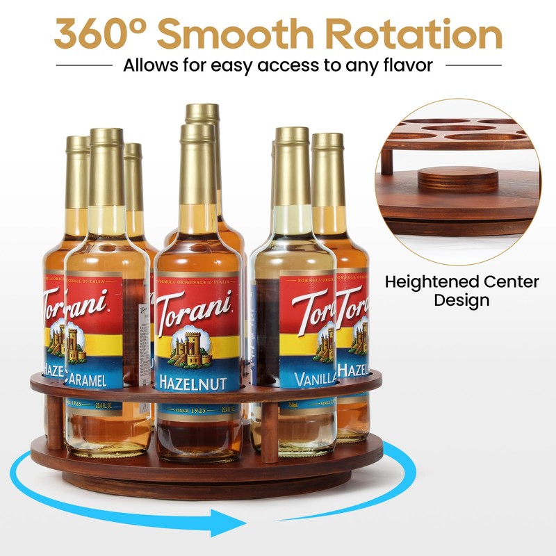 THYGIFTREE Large Rotating Coffee Syrup Organizer 9 Bottles Coffee Syrup