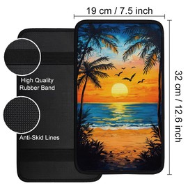 Hobbspring 1pc Center Console Armrest Cover Pad 32x19cm Palm Tree with Sunset Neoprene Car Armrest Cushion Waterproof Armrests Seat Box Cover Protector for Universal Cars Vehicles SUVs