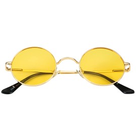 Kursan Red Circle Glasses/Small Round Polarized Sunglasses for Women Men Hippie Retro Circle Sun Glasses - 45MM (Gold/Clear Yellow)