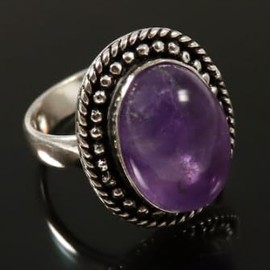 JEWELSTREZOROG Amethyst Edelstein-Bandring für Herren und Damen,Geschenkartikel, 925er-Sterlingsilber Bandring handgefertigter Schmuck TSR197D_50 (15.9)