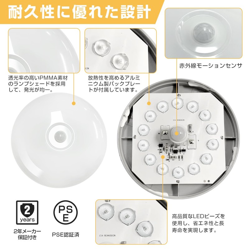 ICHIYO LED Motion Sensor Ceiling Light, Small, Daylight White, 1100