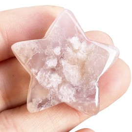 Ladeukoi Cherry Flower Quartz Crystal Star Chakra Stones for Reiki Healing Yoga Balance Meditation Polished Mini Pocket Palm Stone 1 Inch (30mm)