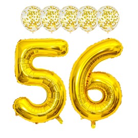 Gold 56 Foil Balloons 40" Jumbo Foil Balloons Confetti Balloons for 56th Birthday Wedding Anniversary Party Decorations