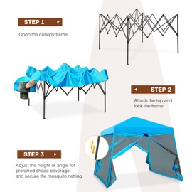 INTER HUT 10x10 Pop up Canopy Tent with Mesh Netting, Slant Leg Instant Screened House Gazebo, Light Blue