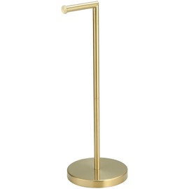BWE Bathroom Toilet Paper Holder Stand Brushed Gold SUS304 Stainless Steel RV Modern Freestanding Toilet Paper Roll Holder for Bathroom Kitchen and Washroom with Heavy Weighted Base