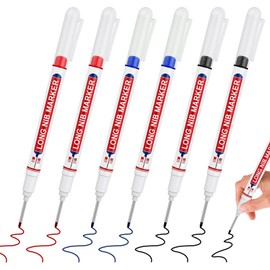 Foyods 6PCS Long Deep Hole Marker Pen, 3-Color Long Reach Head for Construction Hole Marking, Permanent Ink Carpenter Pens with Extended Nose Tips Waterproof (Red, Blue, Black)