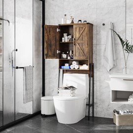 Vabches Over The Toilet Storage Cabinet with 2-Door Design Bathroom Organizers and Storage with Anti-Tip Device Over Toilet Organizer with Shelves for Bathroom,Restroom,Laundry Brown