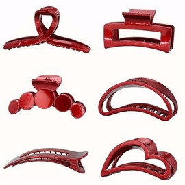 Red Glossy Hair Claw Clips, Light Lightweight Strong Hold Nonslip Claw Hair Clips for Thick Hair & Thin Hair & Curly Hair, 90's Vintage Jaw Clips for Women & Girls (Red Glossy)