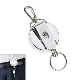 Retractable Fob Holders BE-TOOL 2Pcs Key Chain Reel Metal Retractable Badges Reel Clip for Carabiner Badge Key (Telescopic Steel Length: 68CM)