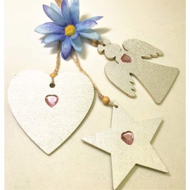 Guardian Angel Star Heart Set – Wood Hand-Crafted Figurines Sculpture Statue Religious Decorative Wedding Christmas Easter Church Baptism Home Car Keyring Accessories made in USA-3 PCS-3.5x3.5 in