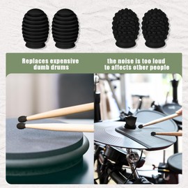 4 Pieces Drum Mute Drum Dampener Silicone Drumstick Silent Practice Tips Percussion Accessory Mute Replacement Musical Instruments Accessory (Black,Grid, Dot)