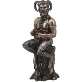 Greek Romantic God Pan Playing Flute Statue Love and Lust Faunus 10" Height
