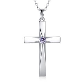 DAYLINLOVE Cross Pendant Necklace 925 Sterling Silver Origami Cross Birthstone Pendant Necklace Religious Cross Gifts for Women Mother‘s Day Jewellery Gifts (06-Jun)