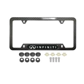 Stainless Steel Carbon Fiber 4 Holes License Plate Frame fit for Infiniti Black License Plate 6 * 12 Inches Tag Holder Bracket