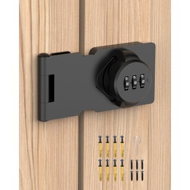YogePote 3.5Inch Mechanical Password Rotary Hasp Latch Locks, 3-Digit Cabinet Combination Lock for Small Doors, Cabinets, Barn Door, Closet, Kitchen Drawers, Cupboard (Black -1pc)