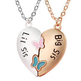 Big Sis Lil Sis Necklaces for 2 Big Sisters Birthday Gifts from Little Sisters Butterfly Heart Matching Necklaces for Big Sister Little Sister Christmas Xmas Gift