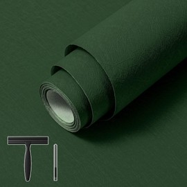Abyssaly Green Wallpaper Peel and Stick 15.7" x 393.7" Silk Embossed Green Contact Paper for Cabinets Removable Self Adhesive Textured Wallpaper Covering for Bedroom with Scraper, Paper Cutter