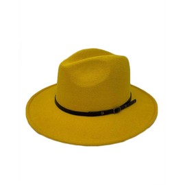 The Hatter Women Men Unisex Wool Blended Polyester Panama Fedora with Ribbon PU Buckle Band (Mustard)