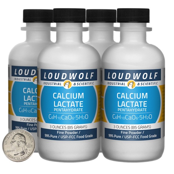 Calcium Lactate / 12 Ounces / 4 Bottles / 99% Pure USP-FCC Food Grade/Fine Powder