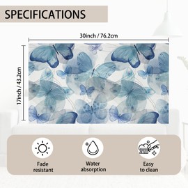 TUBAMQ Welcome Doormat Watercolor Blue Butterflies Mat with Non-Slip Backing Indoor Outdoor Welcome Door Mat for Entryway Porch Spring Summer Housewarming Gift 17x30 Inch