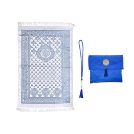 Hitopin Muslim Prayer Rug and Beads, Islamic Prayer Mat, Blue, 110 * 70CM