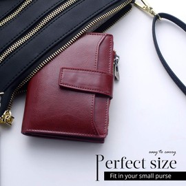 Bveyzi Women's Small Leather RFID Blocking Bifold Zipper Pocket Wallet Ladies Credit Card Slots Purse with id Window(Wine Red)