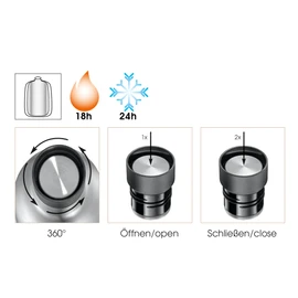 cilio Deluxe Insulated Drinking Bottle, Stainless Steel Thermal Flask, 360° Drinking Cap, Double Wall System, Break-proof and Leak-Proof, 18 Hours Hot and 24 Hours Cold, 650 ml, Height: 24.5 cm,