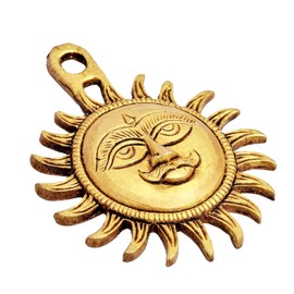 Decorative Wall Art Hanging Sculpture Sun Metal Antique gold Finish Sun Idol Face Indian Traditional New Year Hanging Statutes for Indoor outdoor Decor Best for Housewarming Gifting Ideas(Size:-3")