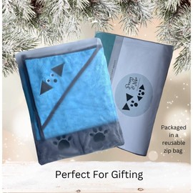 Penny & Niko Multi Purpose Microfiber Pet Towel and Mitt Set - Cat, Dog Drying Towel/Hooded Robe and Paw Cleaning Gloves - 30x30 inches - Blue Towel/Gray Mitt Set