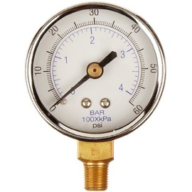 PIC Gauge 101D-254Q 2.5" Dial, 0/4000 psi Range, 1/4" Male NPT Connection Size, Bottom Mount Dry Pressure Gauge with a Black Steel Case, Brass Internals, Chrome Bezel, and Plastic Lens
