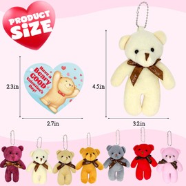CH HAICHENG 28 Packs Valentine's Day Cards with Plush Bears, Plush Toys Mini Stuffed Animals Keychains for Valentines Day Gifts, Kids Classroom School Exchange Prize Party Favor Supplies