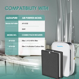 3-Set Alexapure Breeze Filter Replacement AP-B103 and AP-B104 Compatible with Alexapure Breeze Air Purifier AP-B102 and 3049, 3x True High-Efficiency Filter & and 3x Activated Carbon Filter AP-B104