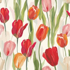 Tulip Floral Shelf Liner Contact Paper Peel and Stick Bright Red Floral Wallpaper for Cabinets Dresser Drawer Walls Decal 17.3X117 Inches