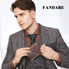 FANDARE Wallet with RFID Protection Men's Wallet Women's Money Clip Credit Card Holder Wallet Leather Wallet, brown, Vintage