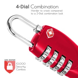 CFMOUR TSA Suitcase Locks - 1, 2, 3, 4, 5, 6 Pack 4-Dial Security Travel Combination Padlock for Suitcases Luggage Case Bag Code Lock - Red&Orange (Pack of 2)
