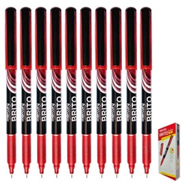 RED Fineliner Pens, Pack of 10, 0.3mm Extra Fine Tip, VBRIT Smooth Writing, Precise Writing, Ideal for Precision Drawing, Writing, and Crafting, iVAIDEX Black Ball Pen